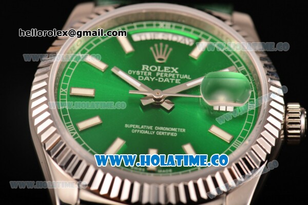 Rolex Day-Date Asia 2813/Swiss ETA 2836/Clone Rolex 3135 Automatic Steel Case with Stick Markers and Green Dial (BP) - Click Image to Close